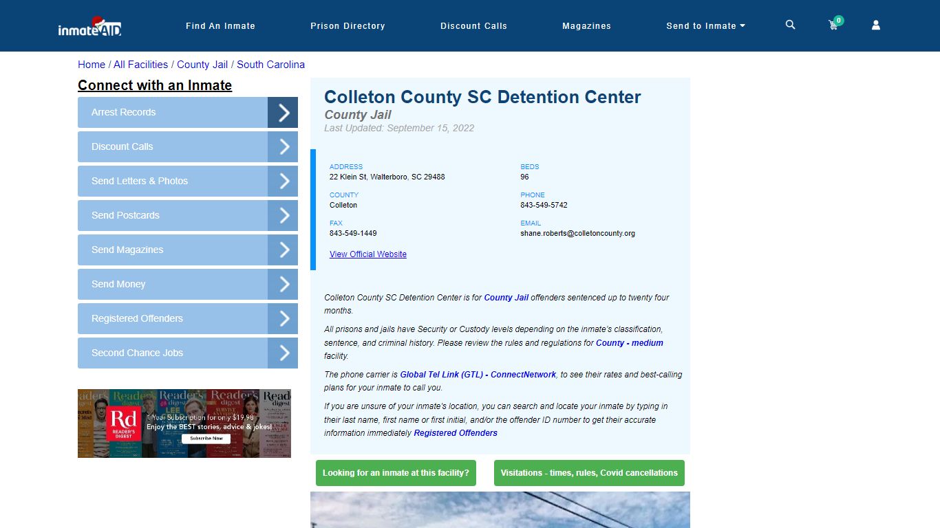 Colleton County SC Detention Center - Inmate Locator - Walterboro, SC